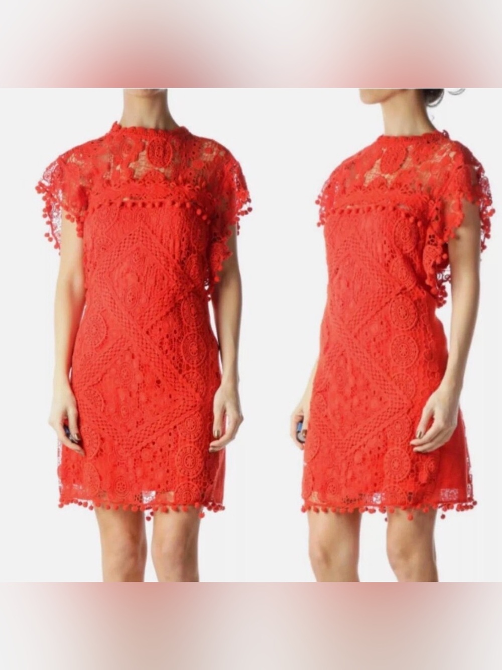 Tularosa revolve red lace pom pom shift mini dress women’s size small